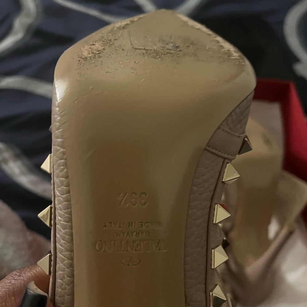 Valentino Garavani Rockstud Leather Pointed Toe Slingbacks in Beige - Picture 10 of 16